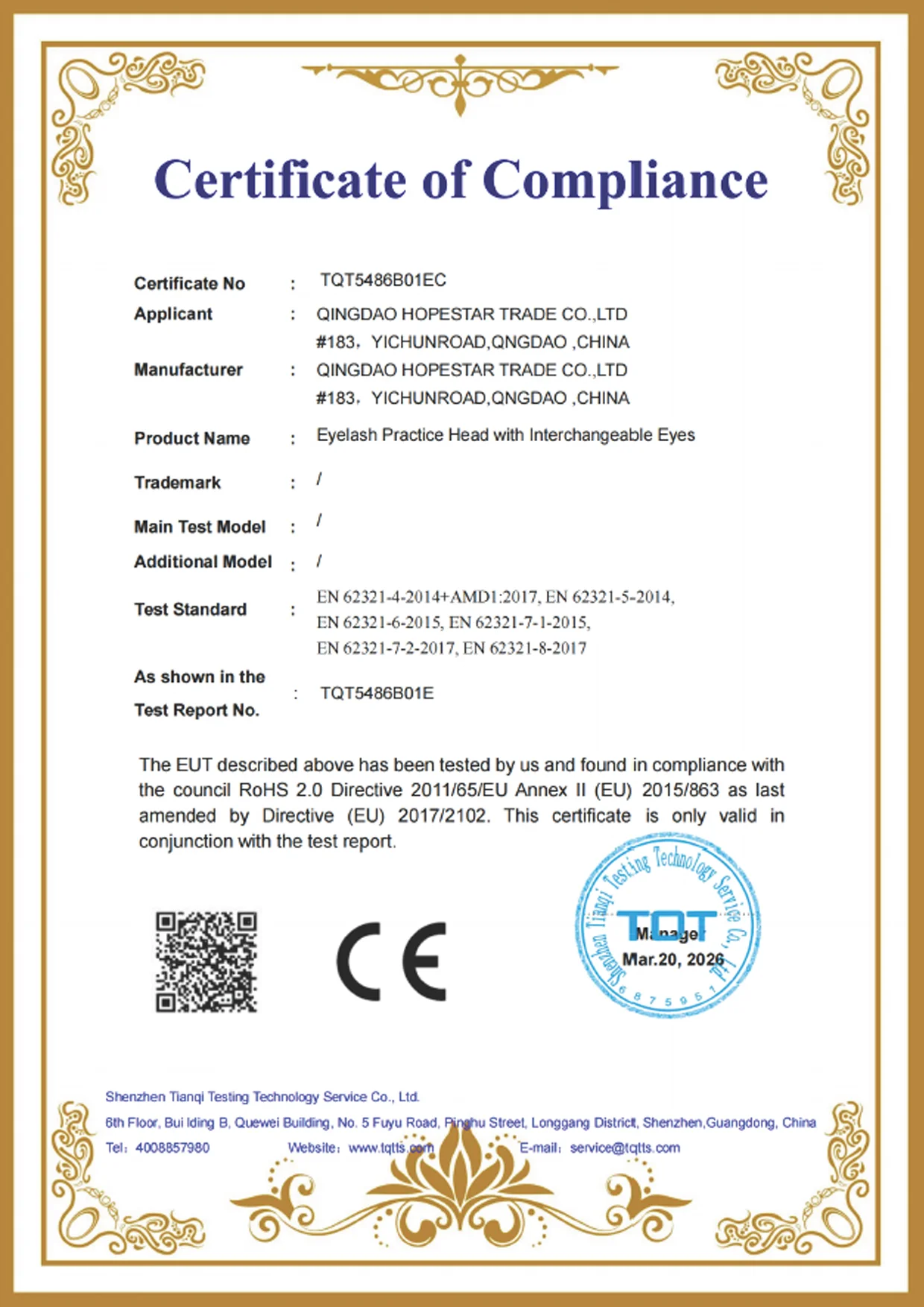 LashPlus CE certificate for the eyelash practice head