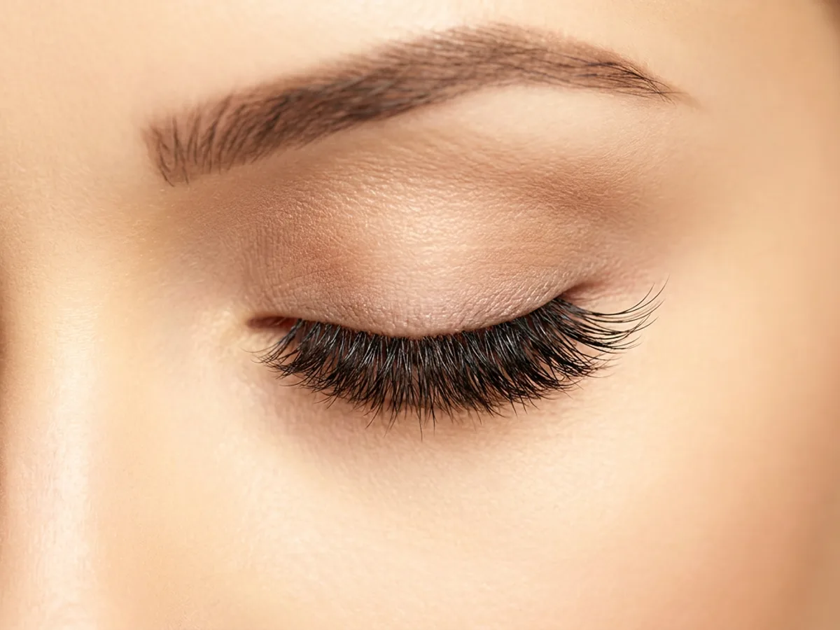 Angel lash style — applied volume set, closed-lid macro