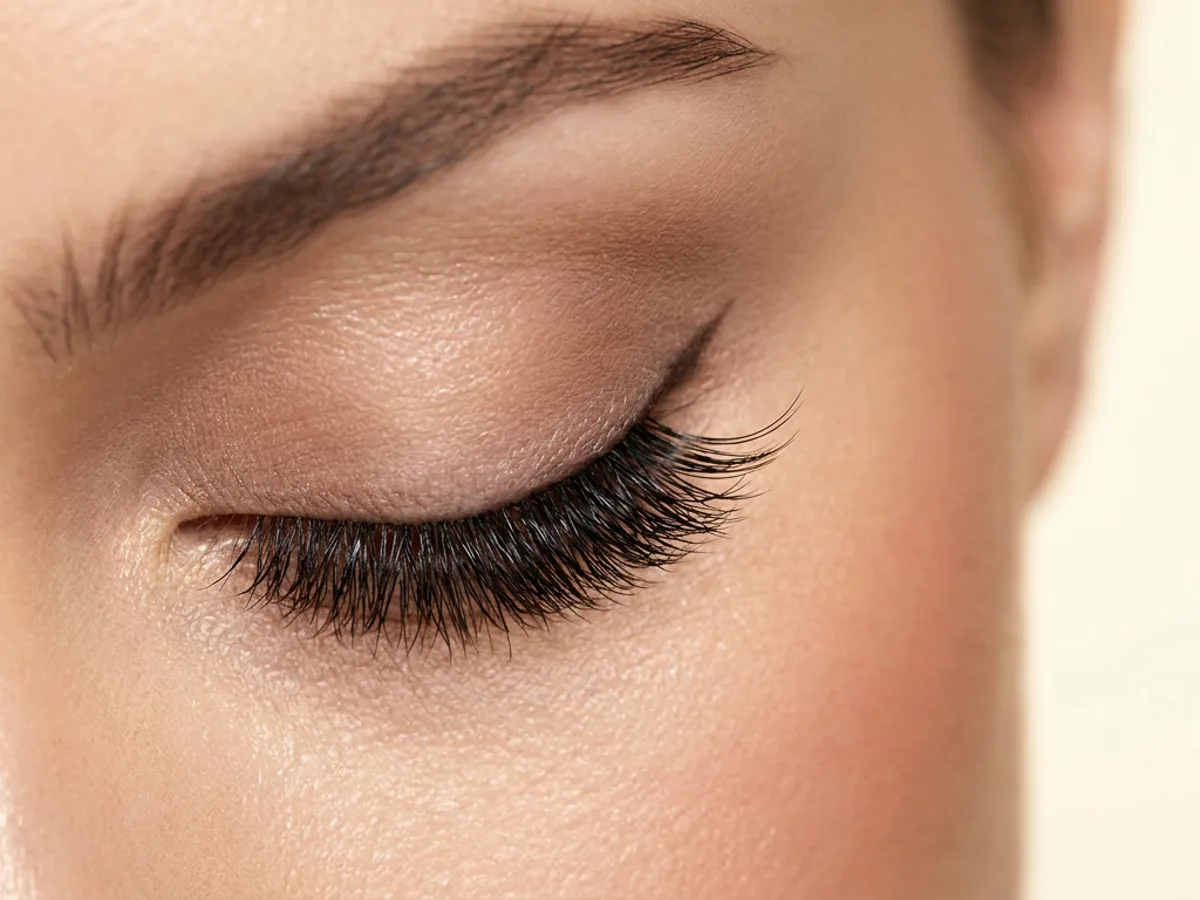 Kitten Eye lash style — applied volume set, closed-lid macro