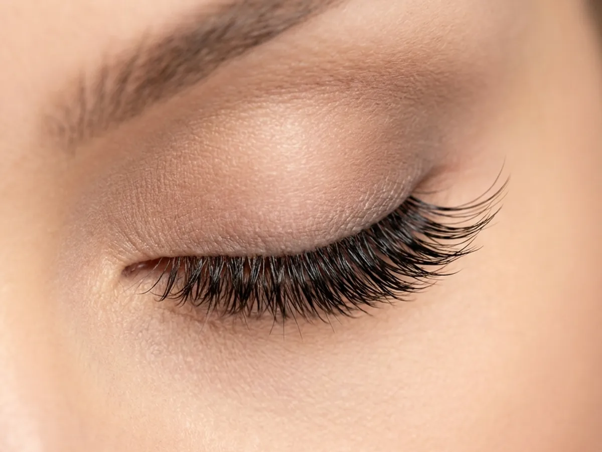Open Eye lash style — applied volume set, closed-lid macro